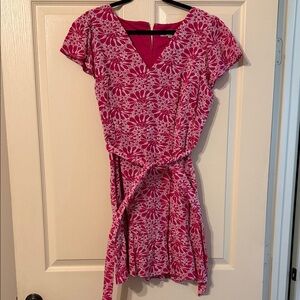 LOFT Pink Floral Wrap-Style Mini Dress